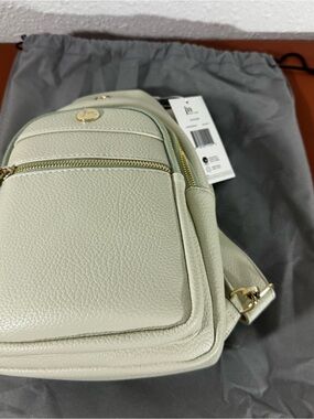 Compact Mini Sling Cream Backpack with Gold Hardware